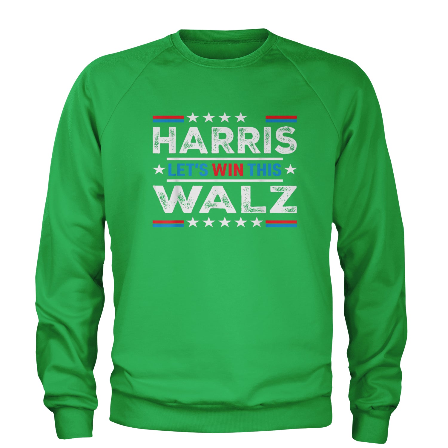 Kamala Harris and Tim Walz For President Adult Crewneck Sweatshirt Kelly Green