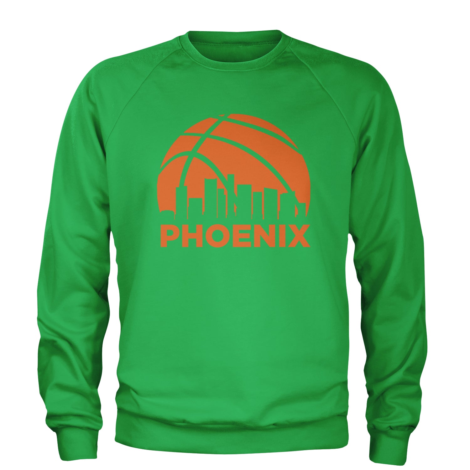 Phoenix Basketball Sunset City Skyline Adult Crewneck Sweatshirt Kelly Green