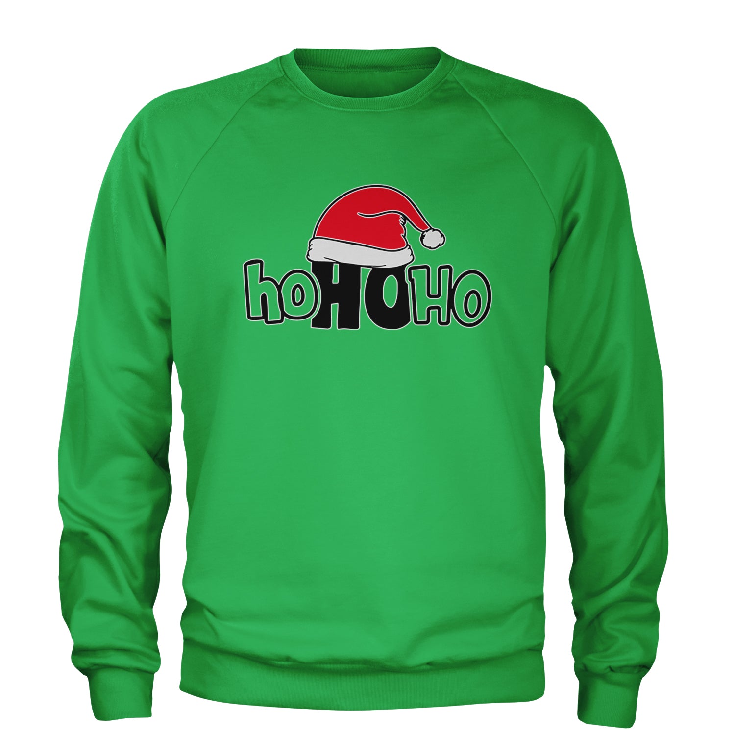 Ho Ho Ho Santa Christmas Hat Adult Crewneck Sweatshirt Kelly Green