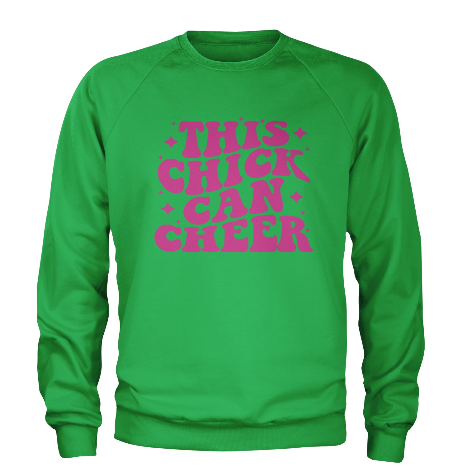 This Chick Can Cheer Adult Crewneck Sweatshirt Kelly Green