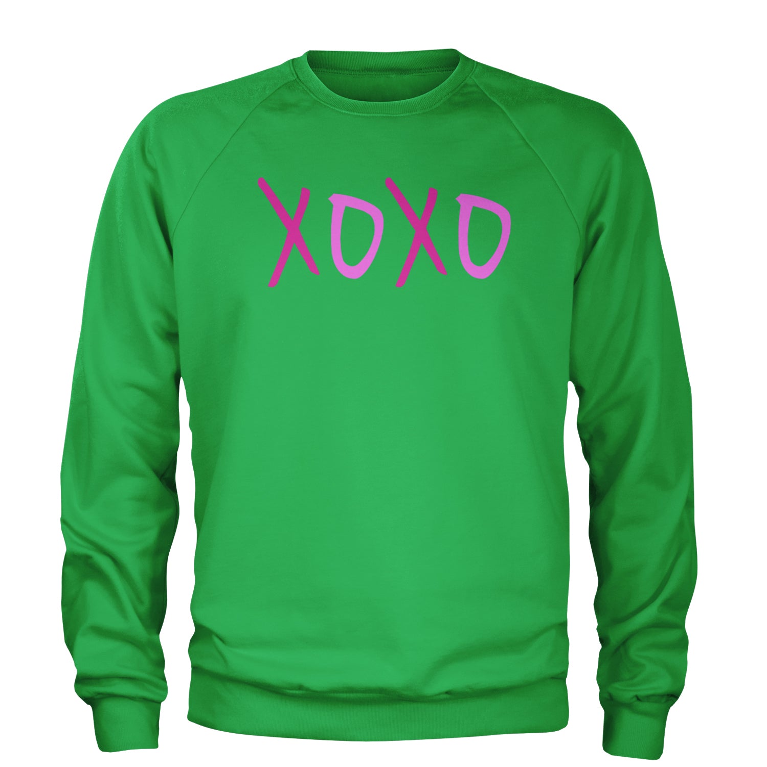 XOXO Pink Print Adult Crewneck Sweatshirt Kelly Green