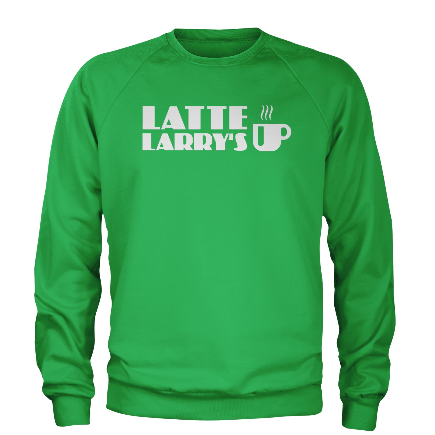 Latte Larry's Enthusiastic Coffee Adult Crewneck Sweatshirt Kelly Green