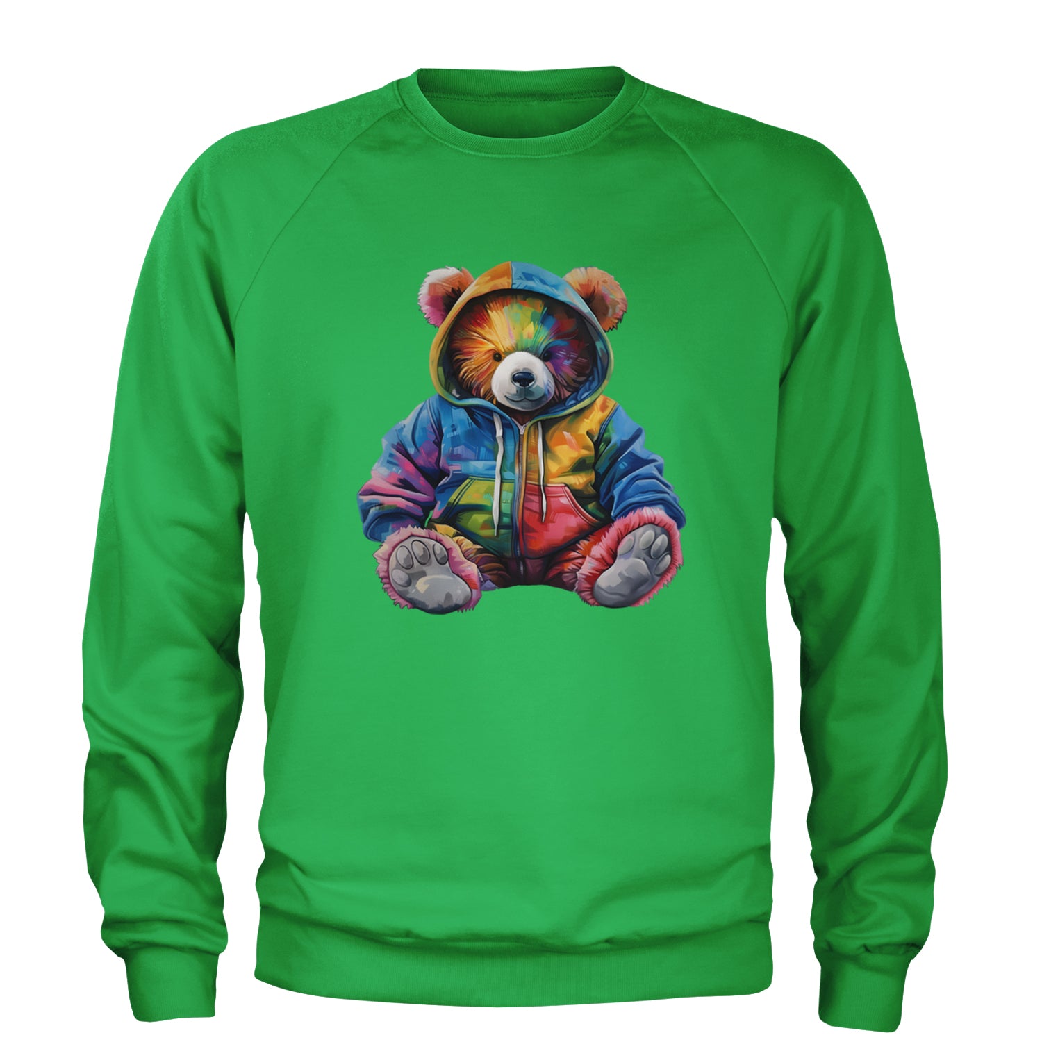 Rainbow Streetwear Urban Graffiti Bear Adult Crewneck Sweatshirt Kelly Green