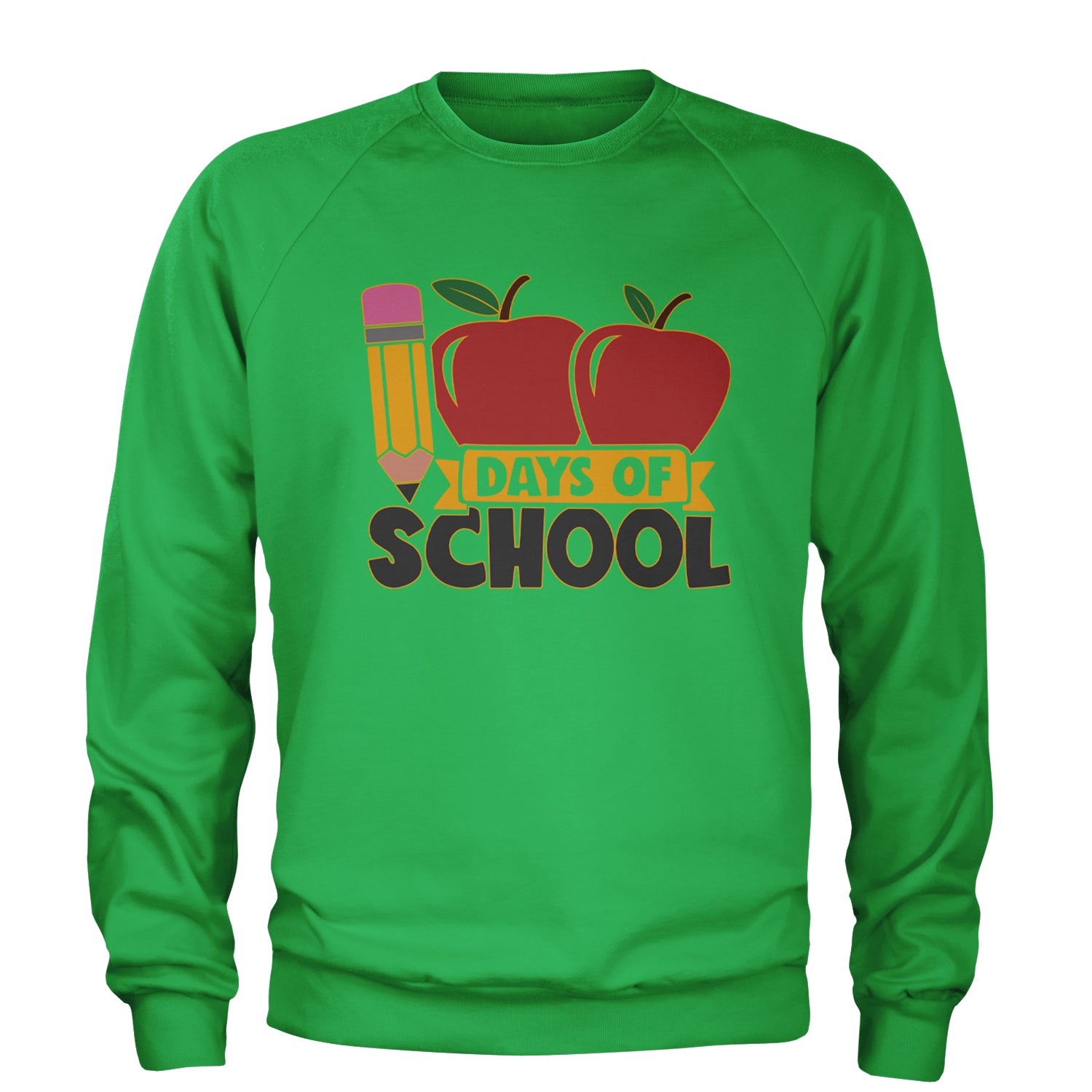 100 Days Of School Apple Pencil Adult Crewneck Sweatshirt Kelly Green