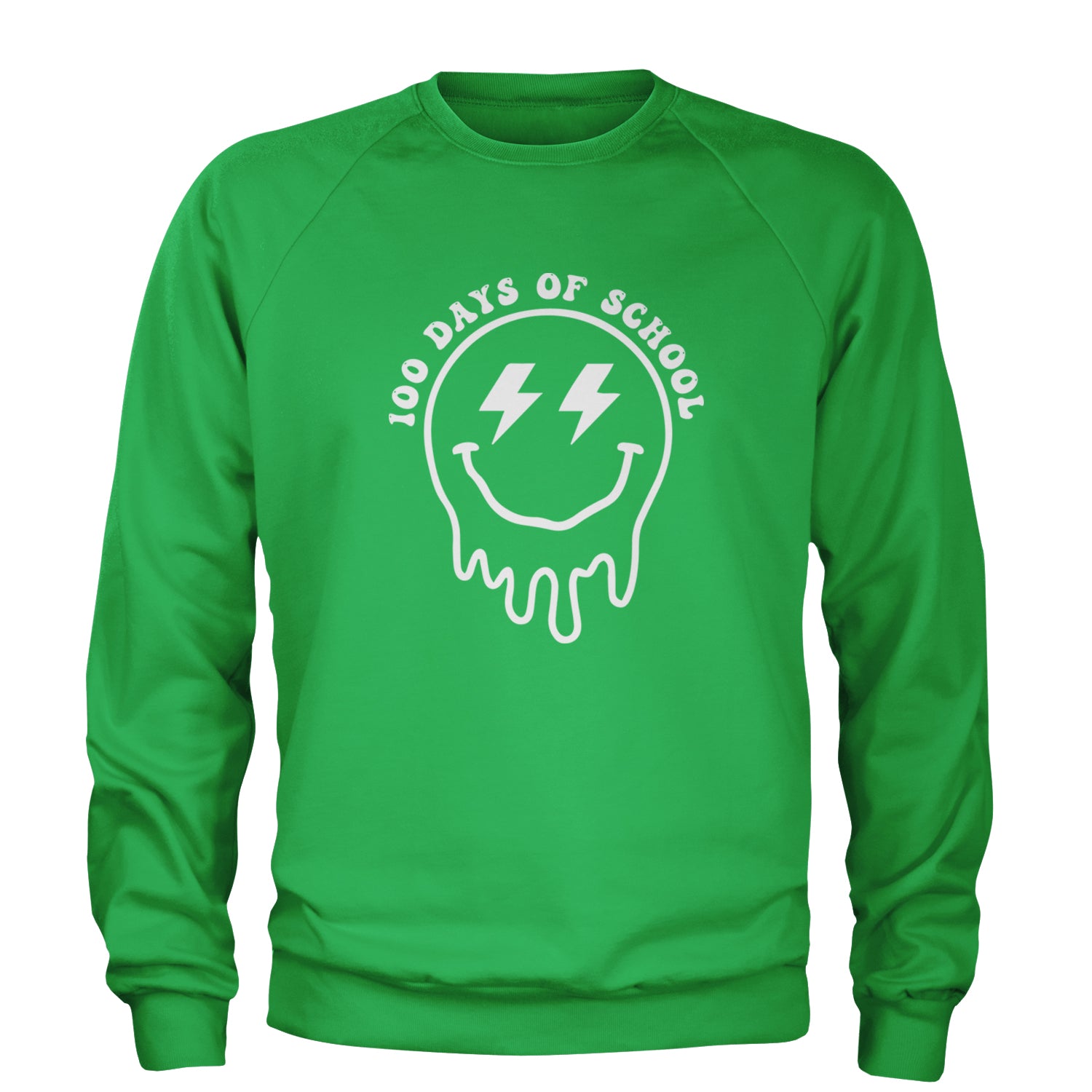 Melting Smile Face 100 Days Of School Adult Crewneck Sweatshirt Kelly Green