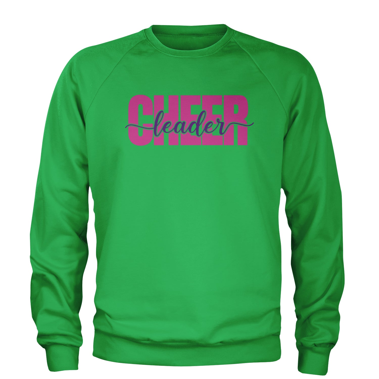 Cheerleader with Scripted Flair Adult Crewneck Sweatshirt Kelly Green