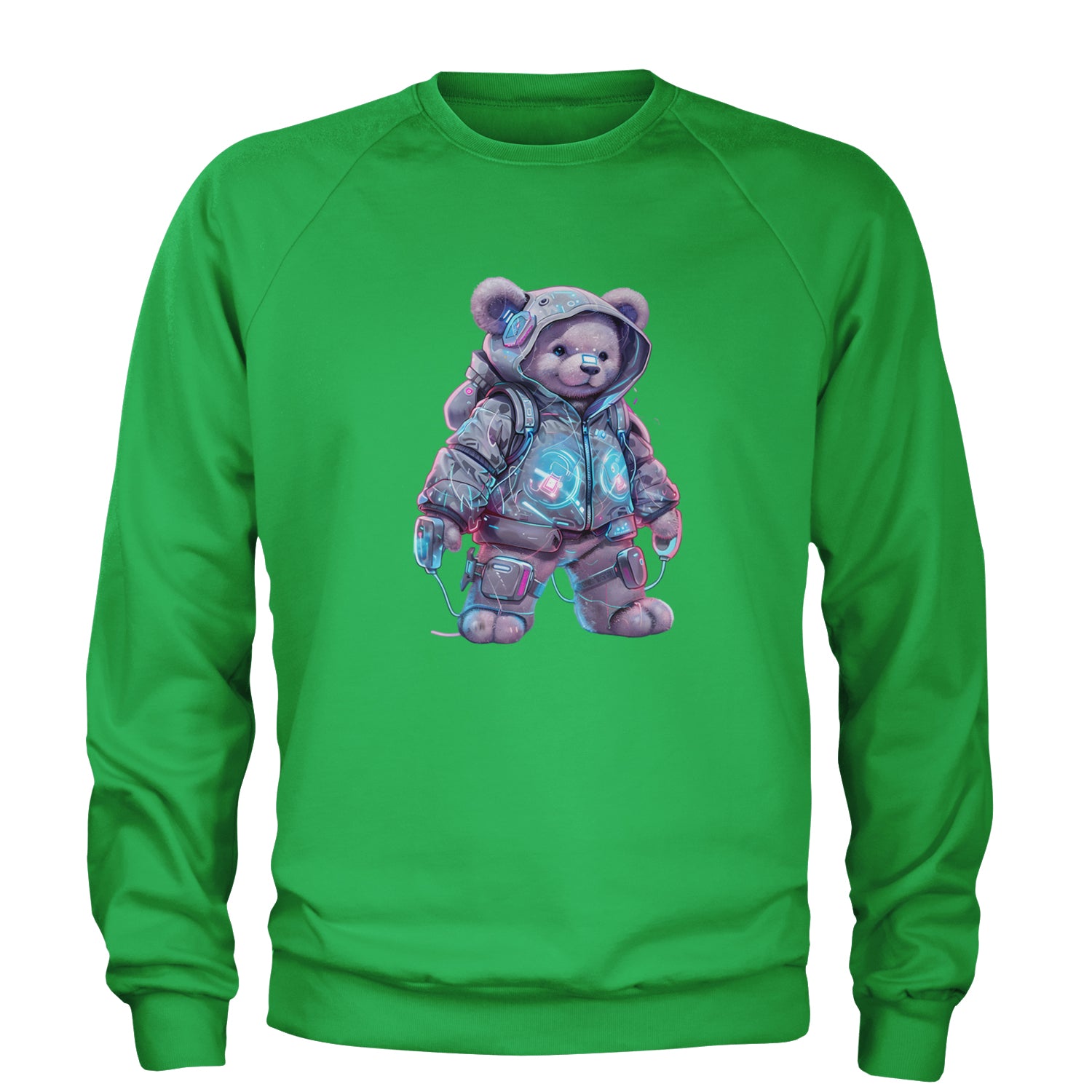 Cyberpunk Adventure Urban Graffiti Bear Adult Crewneck Sweatshirt Kelly Green