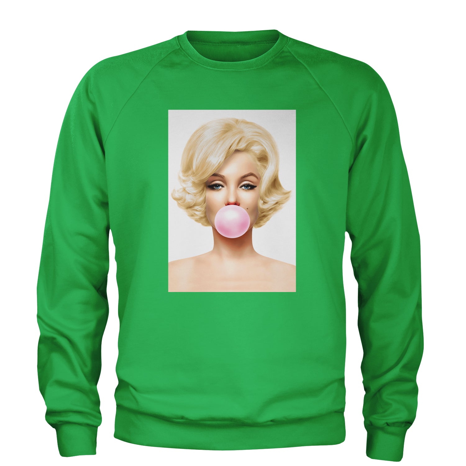 Ms. Monroe Pink Bubble Gum American Icon Adult Crewneck Sweatshirt Kelly Green