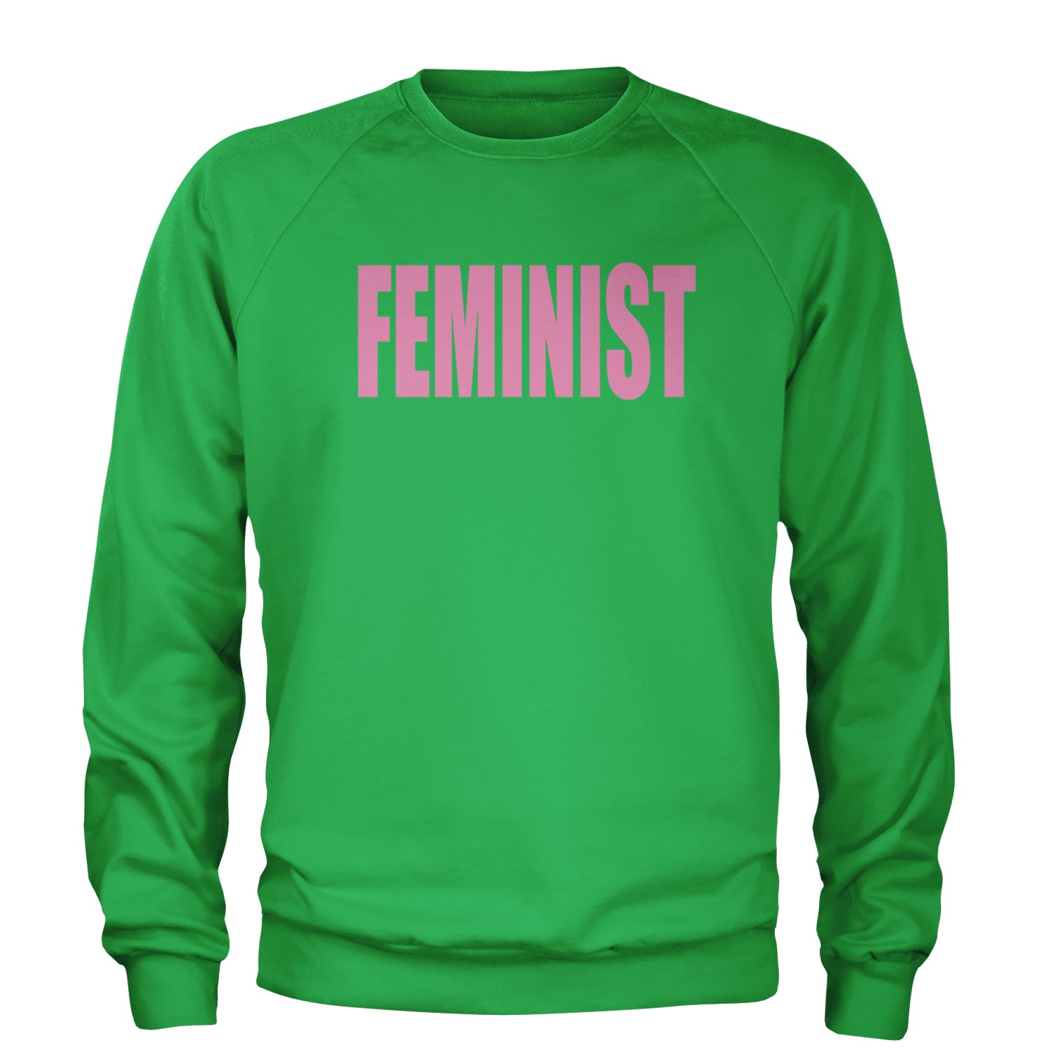 Feminist (Pink Print) Adult Crewneck Sweatshirt Kelly Green