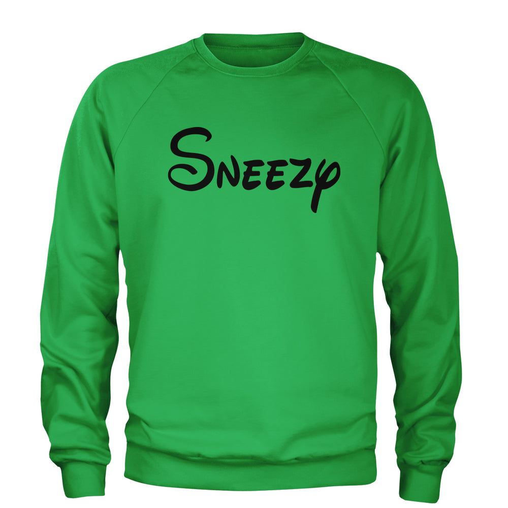 Sneezy - 7 Dwarfs Costume Adult Crewneck Sweatshirt Kelly Green