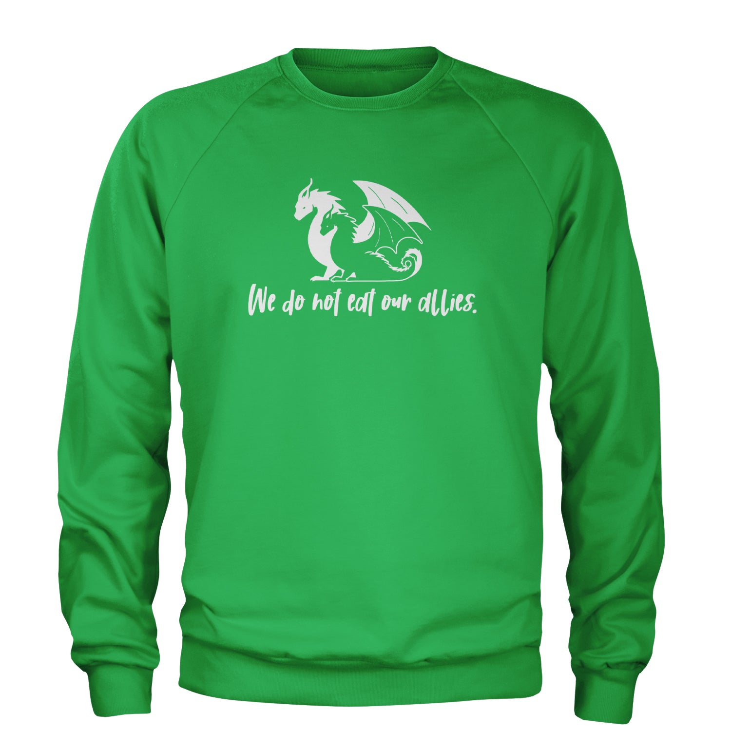 We Do Not Eat Our Allies Fourth Wing Basgiath Adult Crewneck Sweatshirt Kelly Green