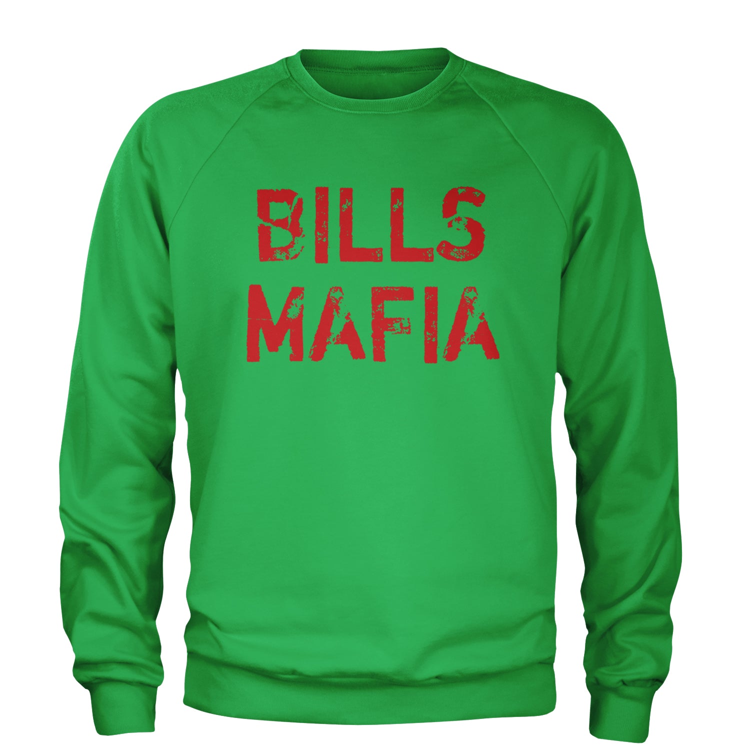 Distressed Bills Mafia Football Adult Crewneck Sweatshirt Kelly Green