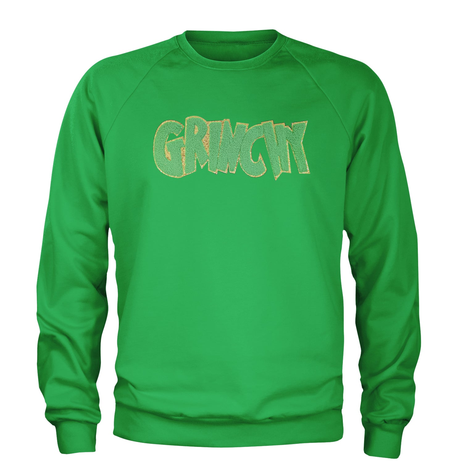 Green Gr-nchy Chenille Patch Adult Crewneck Sweatshirt Kelly Green