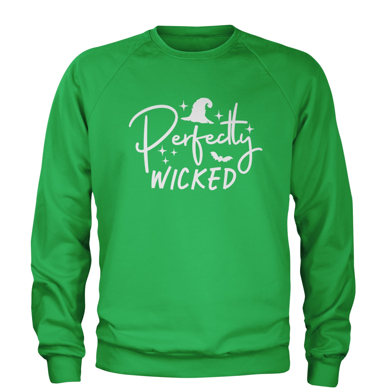 Perfectly Wicked Witchy Halloween Adult Crewneck Sweatshirt Kelly Green