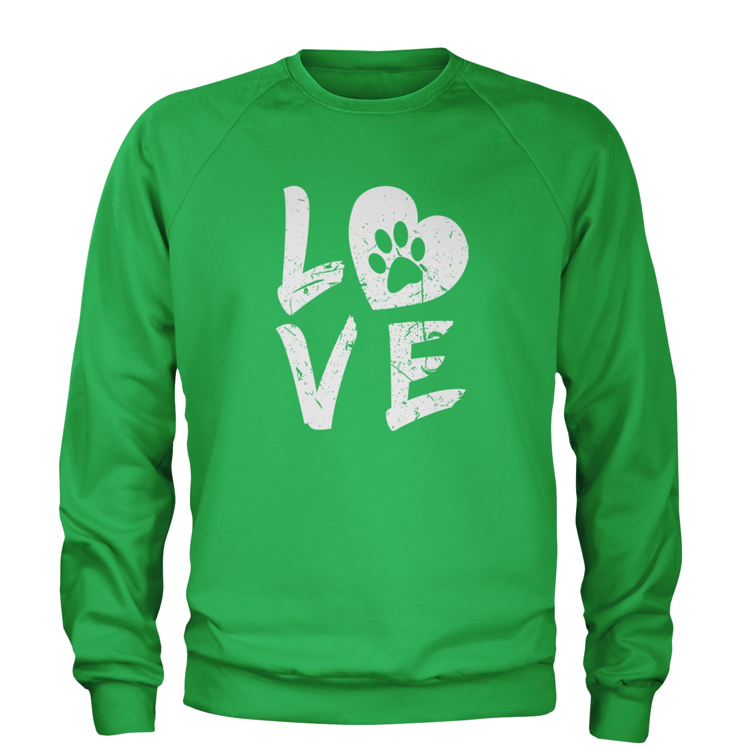 I Love My Dog Paw Print  Adult Crewneck Sweatshirt Kelly Green