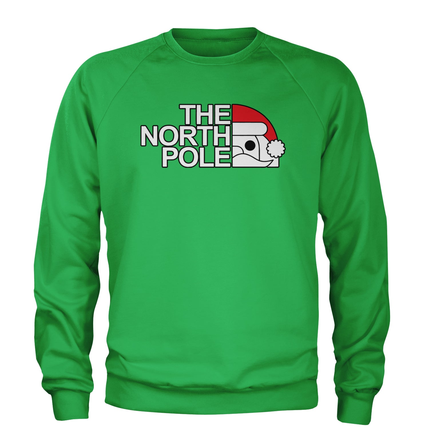 The North Pole Santa Face Adult Crewneck Sweatshirt Kelly Green