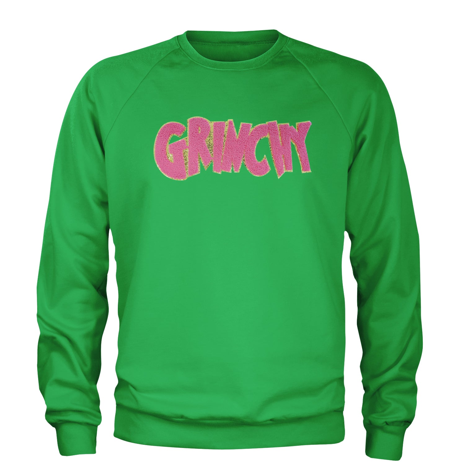 Pink Gr-nchy Chenille Patch Adult Crewneck Sweatshirt Kelly Green