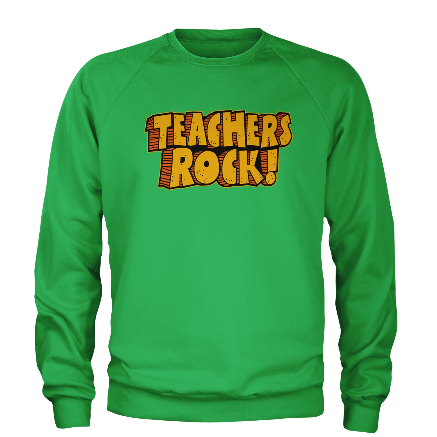 Teachers Rock Retro Adult Crewneck Sweatshirt Kelly Green