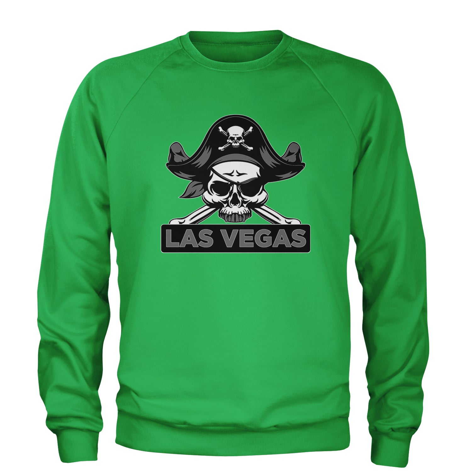 Raider Skull Straight Outta Las Vegas Adult Crewneck Sweatshirt Kelly Green