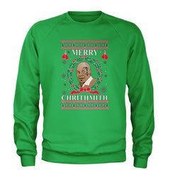 Merry Chrithmith Ugly Christmas Adult Crewneck Sweatshirt Kelly Green