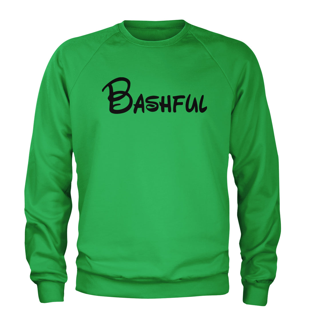Bashful - 7 Dwarfs Costume Adult Crewneck Sweatshirt Kelly Green