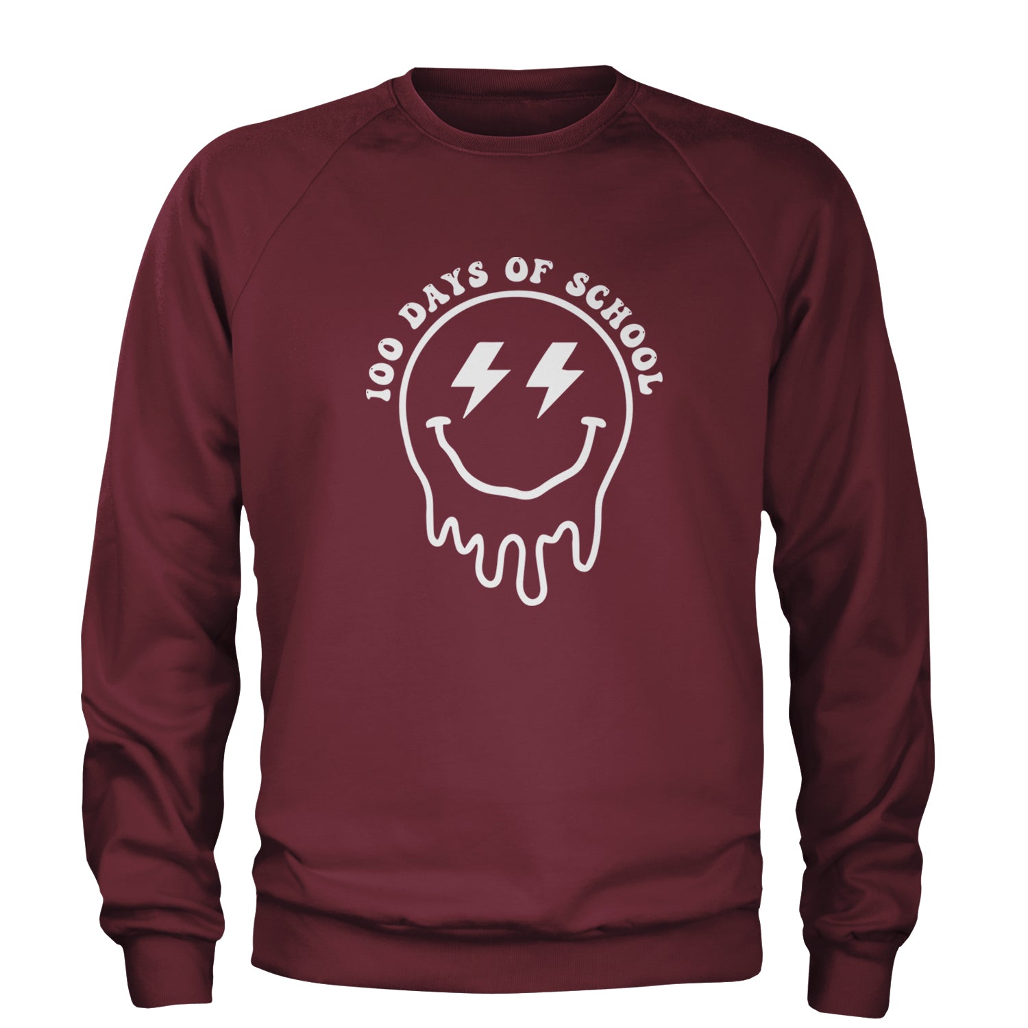 Melting Smile Face 100 Days Of School Adult Crewneck Sweatshirt Maroon