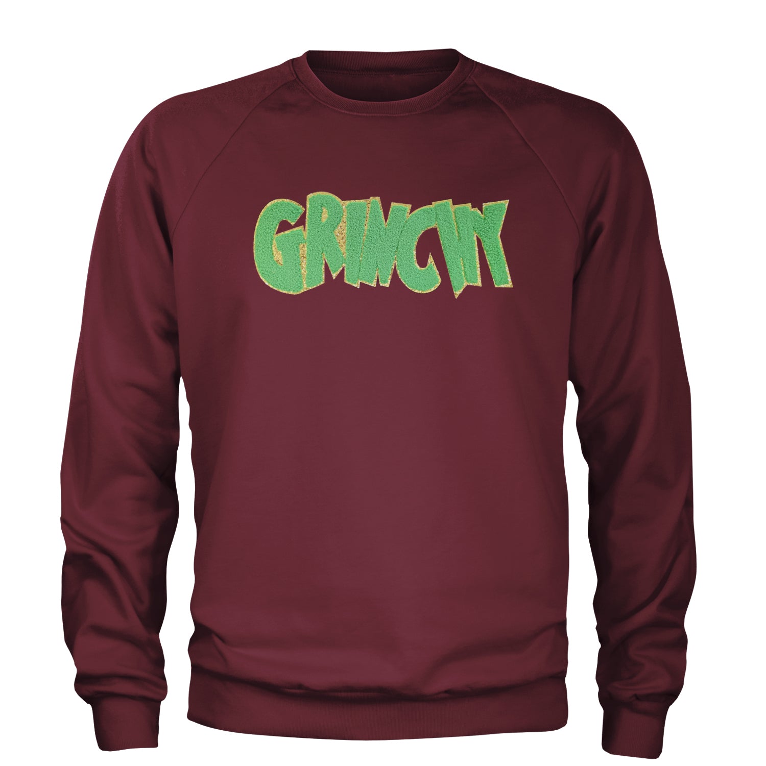 Green Gr-nchy Chenille Patch Adult Crewneck Sweatshirt Maroon