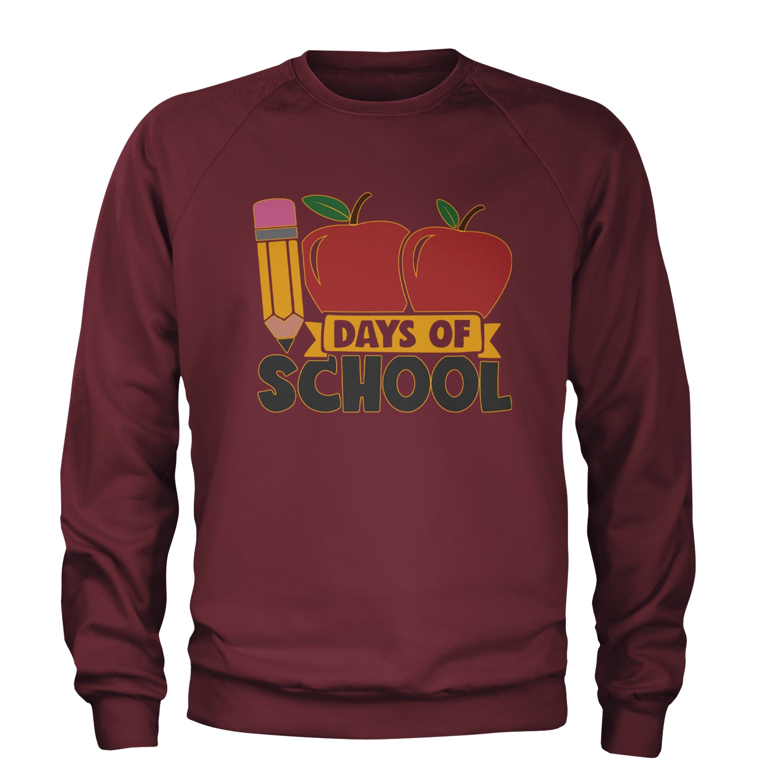 100 Days Of School Apple Pencil Adult Crewneck Sweatshirt Maroon