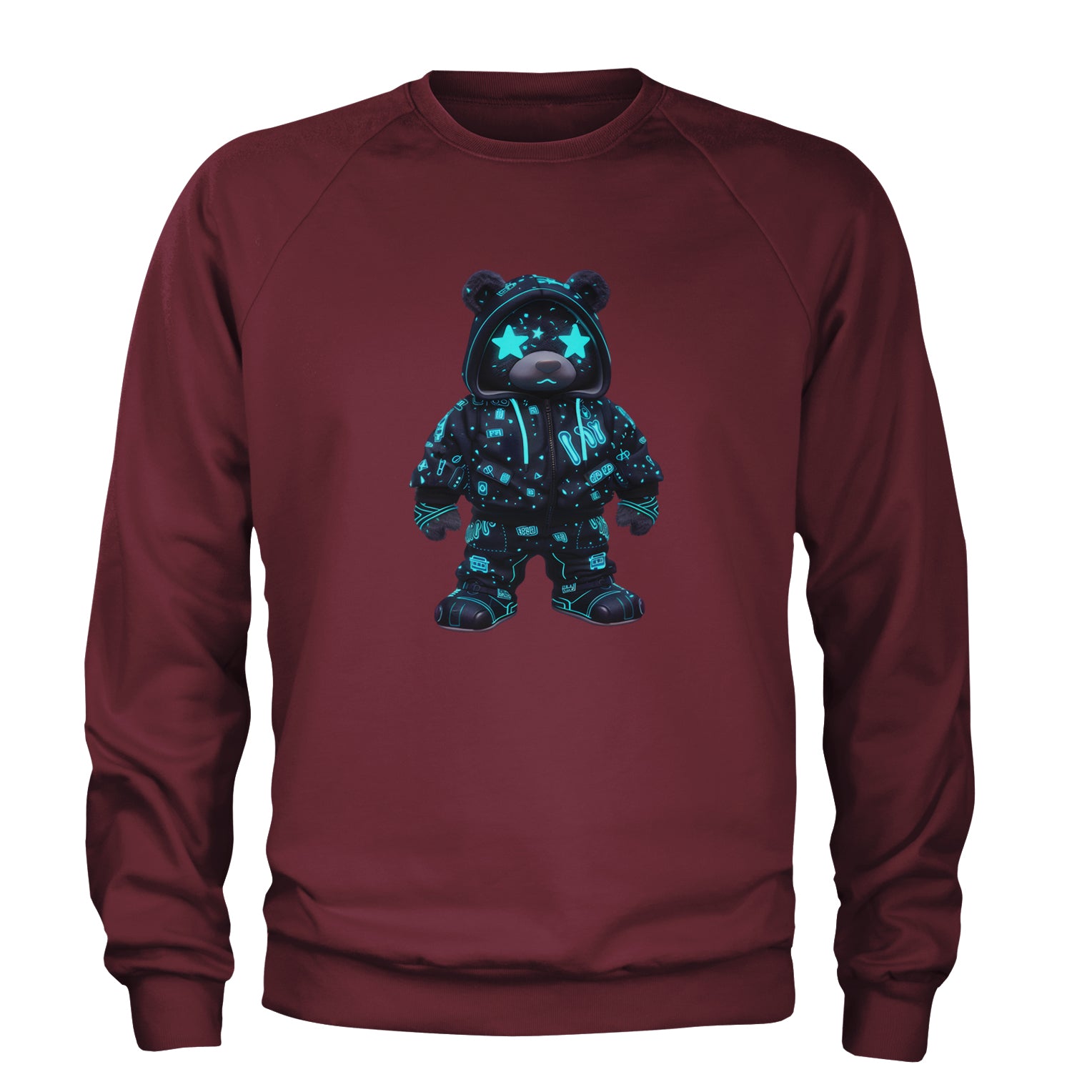 Starry Eyed Vaporwave Urban Graffiti Bear Adult Crewneck Sweatshirt Maroon