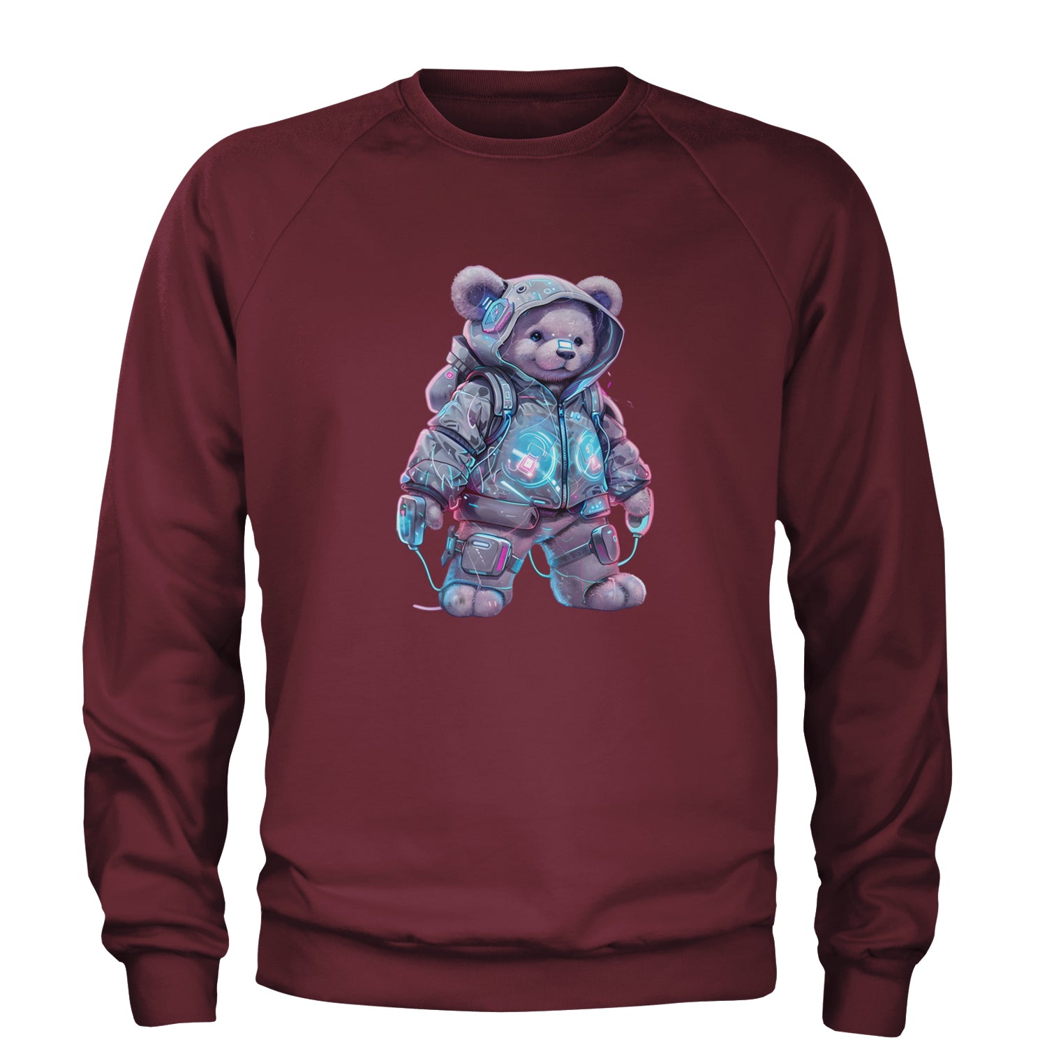 Cyberpunk Adventure Urban Graffiti Bear Adult Crewneck Sweatshirt Maroon