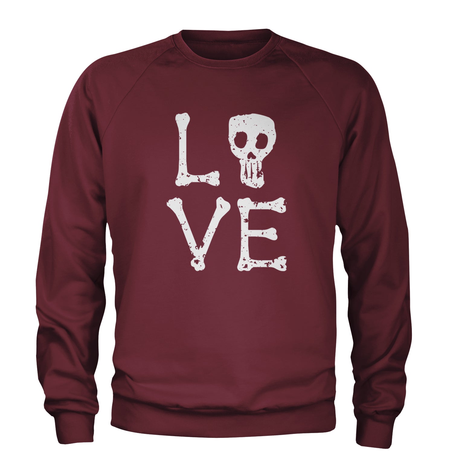 Love Skeleton Bones Adult Crewneck Sweatshirt Maroon