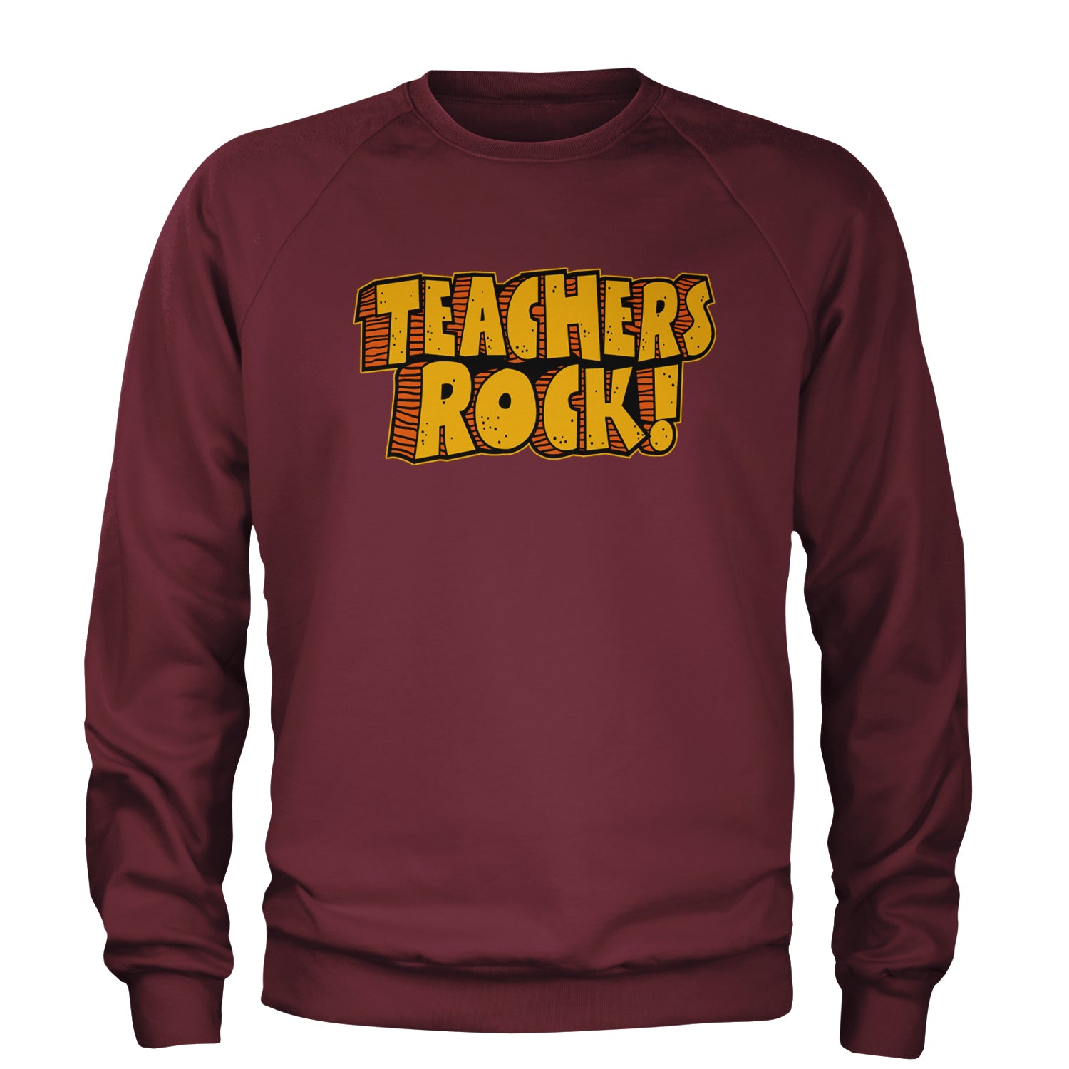 Teachers Rock Retro Adult Crewneck Sweatshirt Maroon