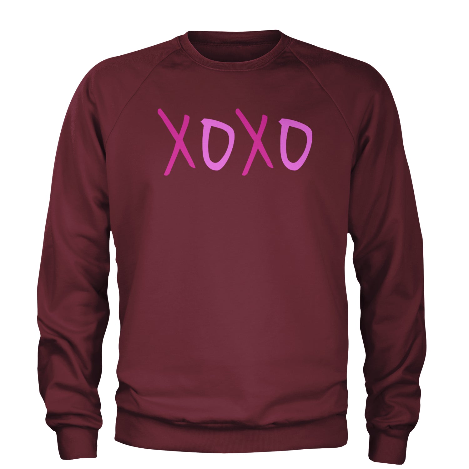 XOXO Pink Print Adult Crewneck Sweatshirt Maroon