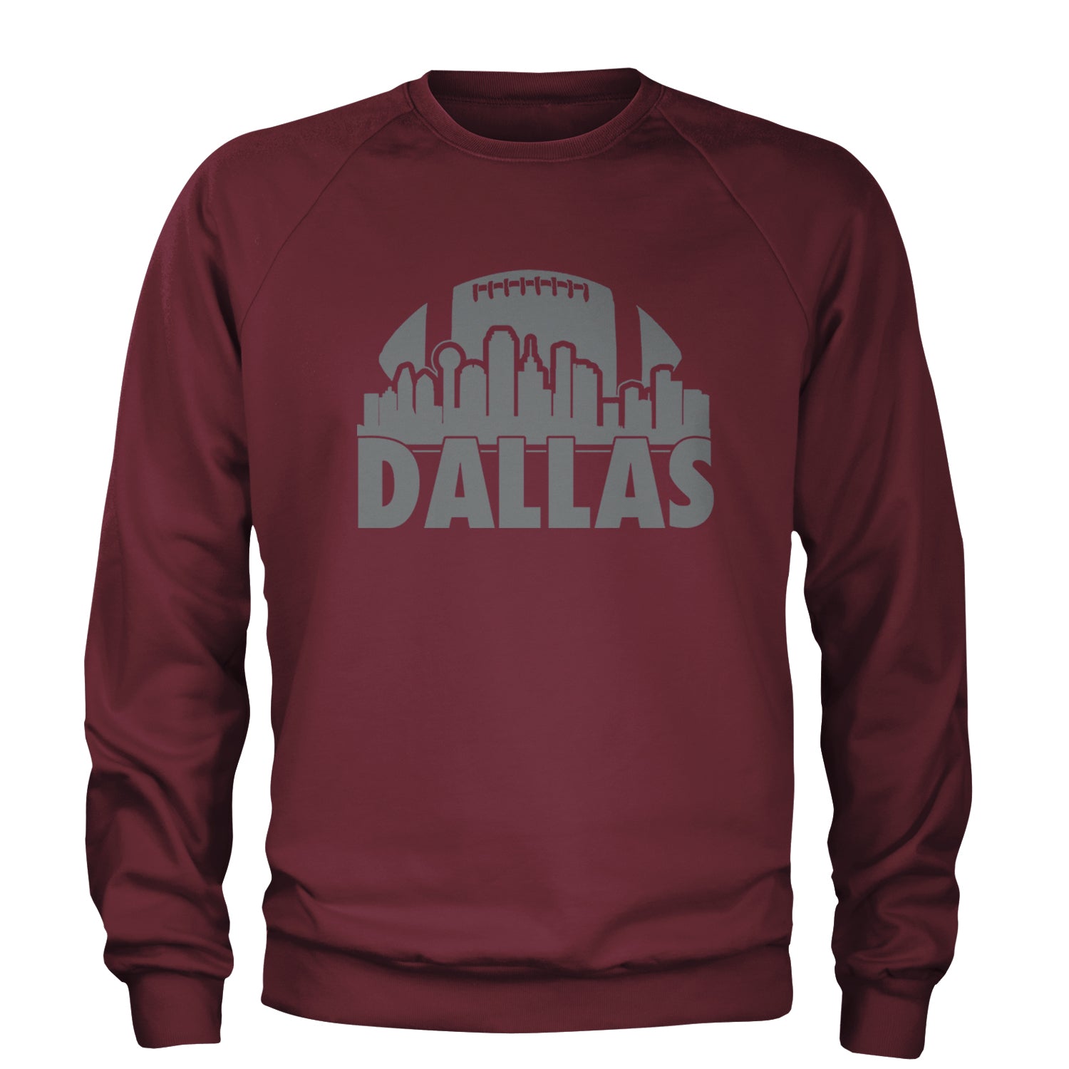 Dallas Texas Skyline Adult Crewneck Sweatshirt Maroon