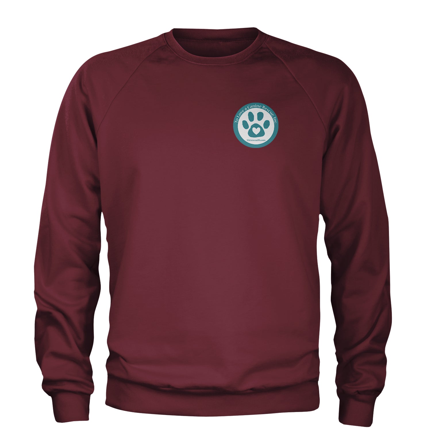 TLC To Love a Canine Dog Rescue Teal Adult Crewneck Sweatshirt Maroon