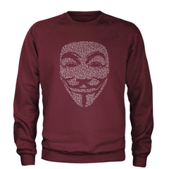 V For Vendetta Anonymous Mask Adult Crewneck Sweatshirt Maroon