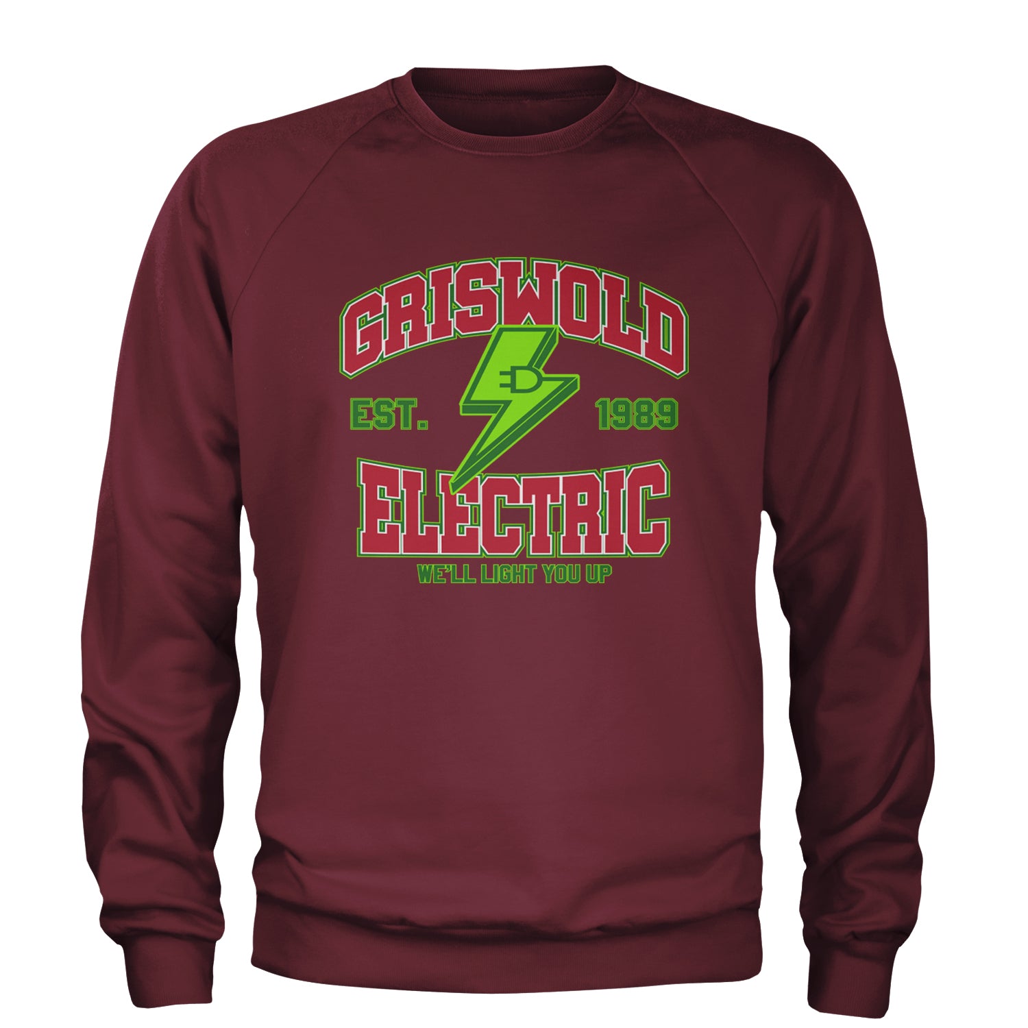 Griswold Electric We'll Light You Up Adult Crewneck Sweatshirt Maroon