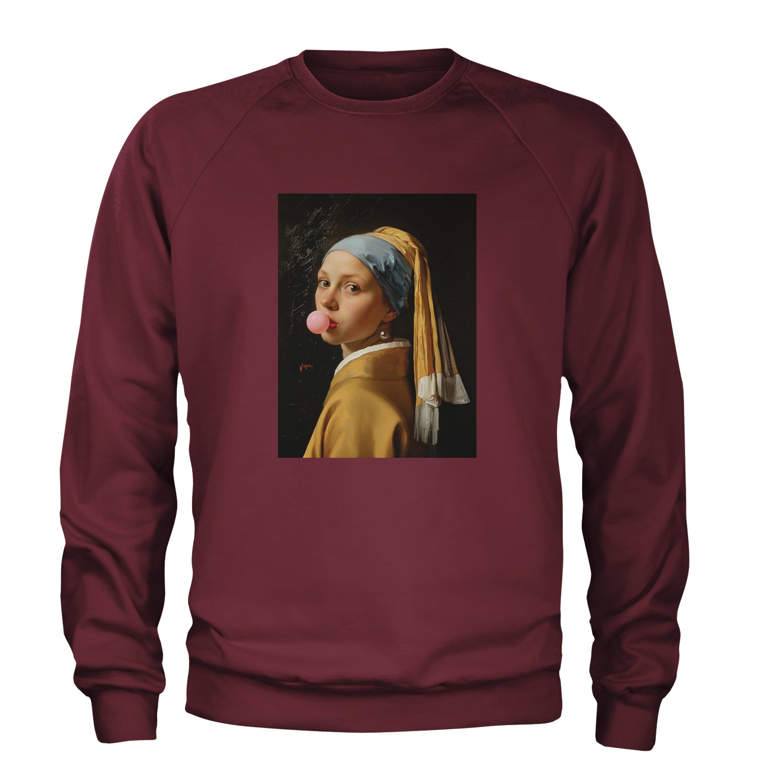 Girl with a Pearl Earring Bubble Gum Contemporary Art Adult Crewneck Sweatshirt Maroon