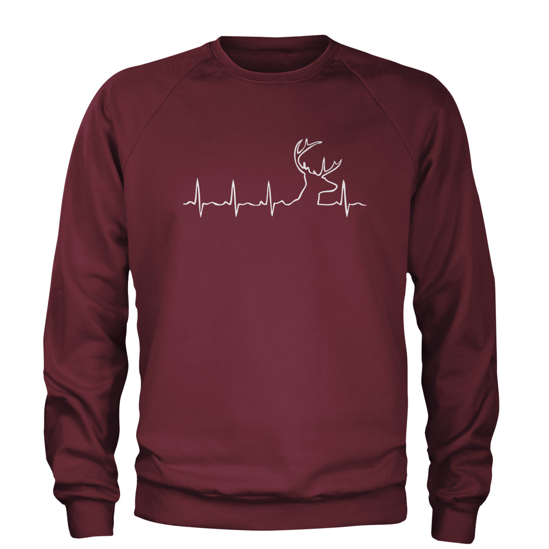 Hunting Heartbeat Deer Hunter Buck Stag Antlers  Adult Crewneck Sweatshirt Maroon