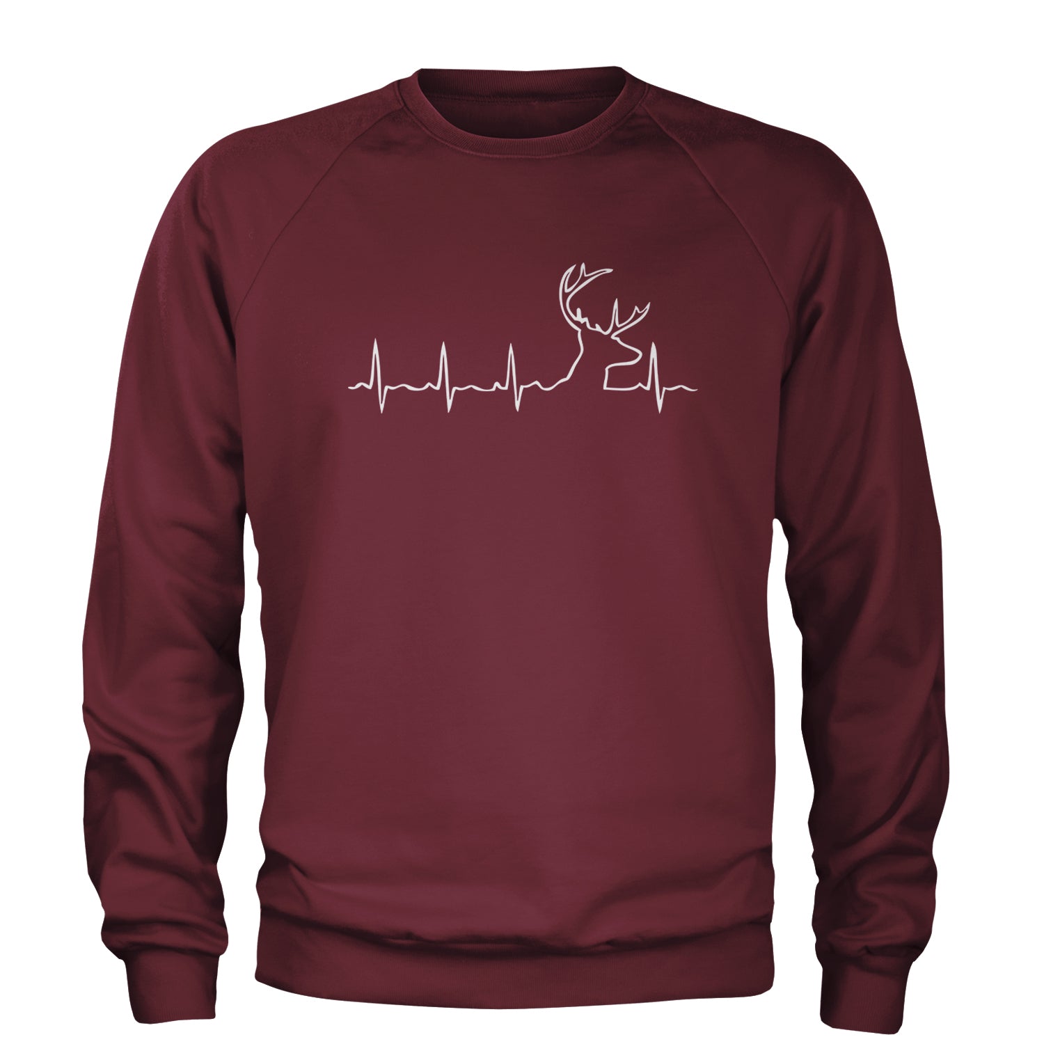 Hunting Heartbeat Deer Hunter Buck Stag Antlers  Adult Crewneck Sweatshirt Maroon