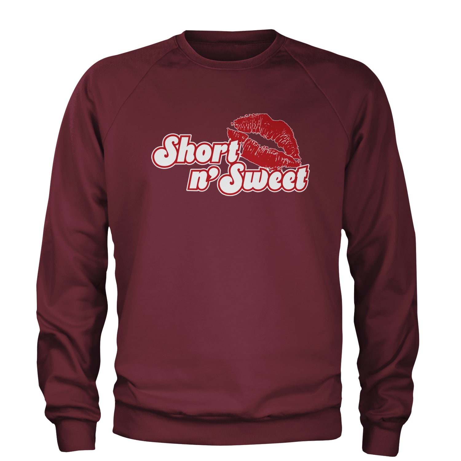 Short N' Sweet Red Lips Adult Crewneck Sweatshirt Maroon