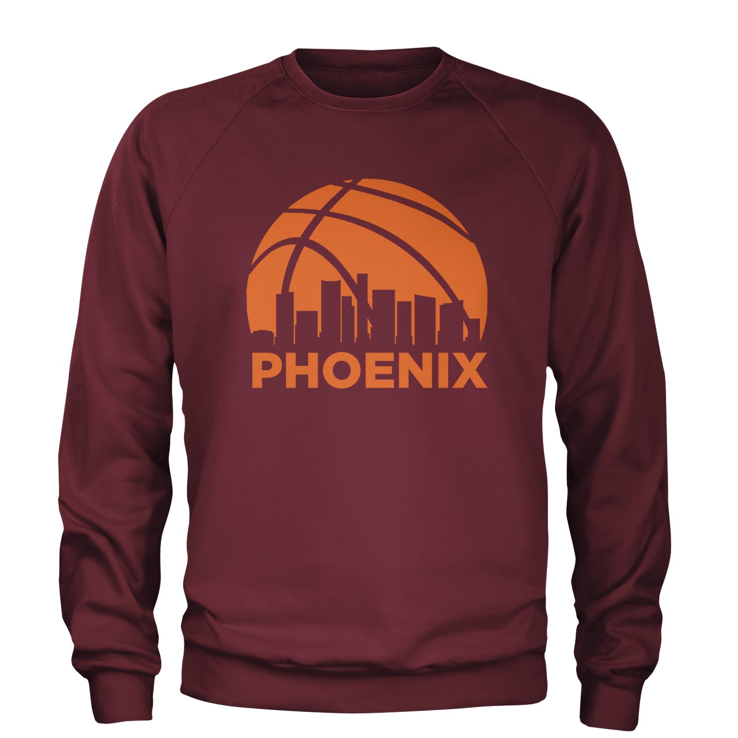 Phoenix Basketball Sunset City Skyline Adult Crewneck Sweatshirt Maroon