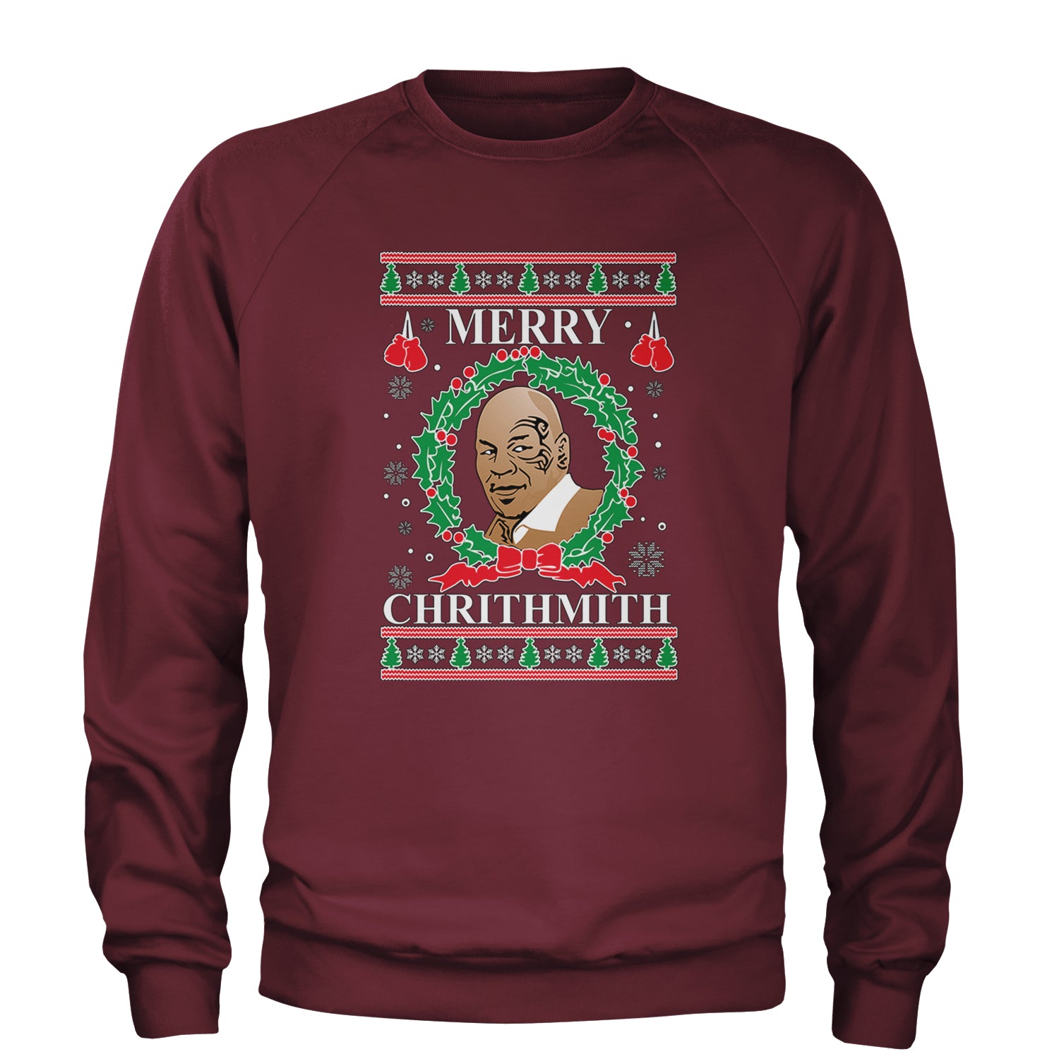 Merry Chrithmith Ugly Christmas Adult Crewneck Sweatshirt Maroon