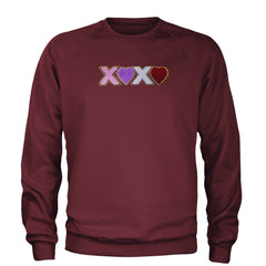 XOXO Chenille Patch Valentines Days Adult Crewneck Sweatshirt Maroon