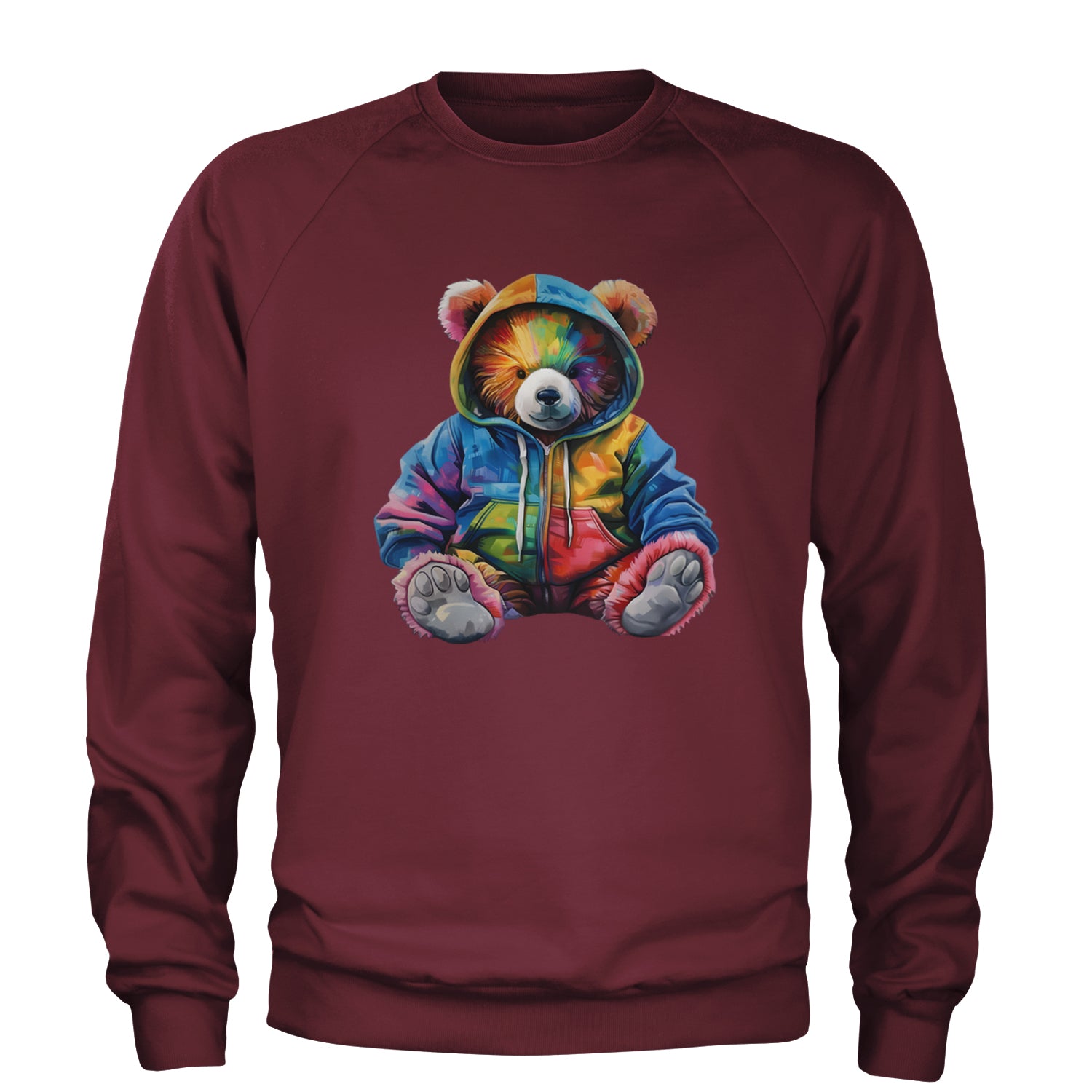 Rainbow Streetwear Urban Graffiti Bear Adult Crewneck Sweatshirt Maroon