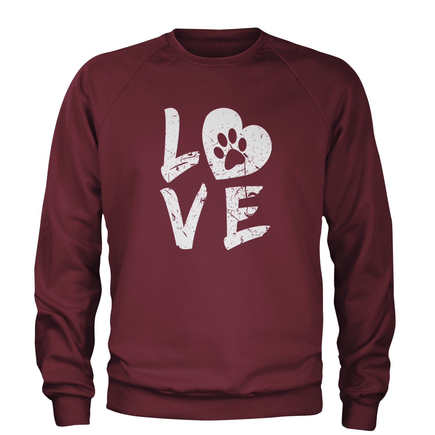 I Love My Dog Paw Print  Adult Crewneck Sweatshirt Maroon