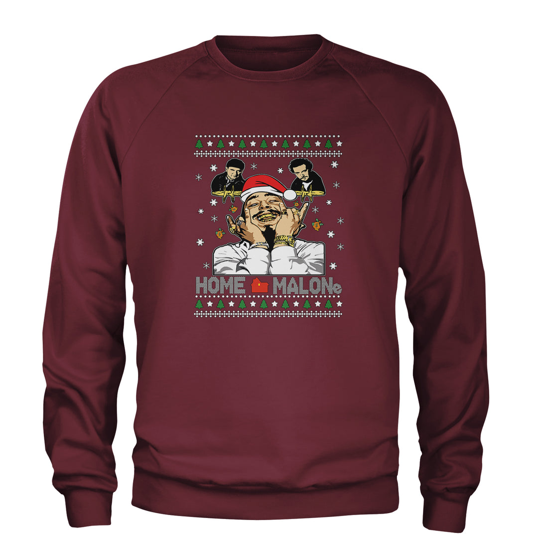 Home Malone Ugly Christmas Adult Crewneck Sweatshirt Maroon
