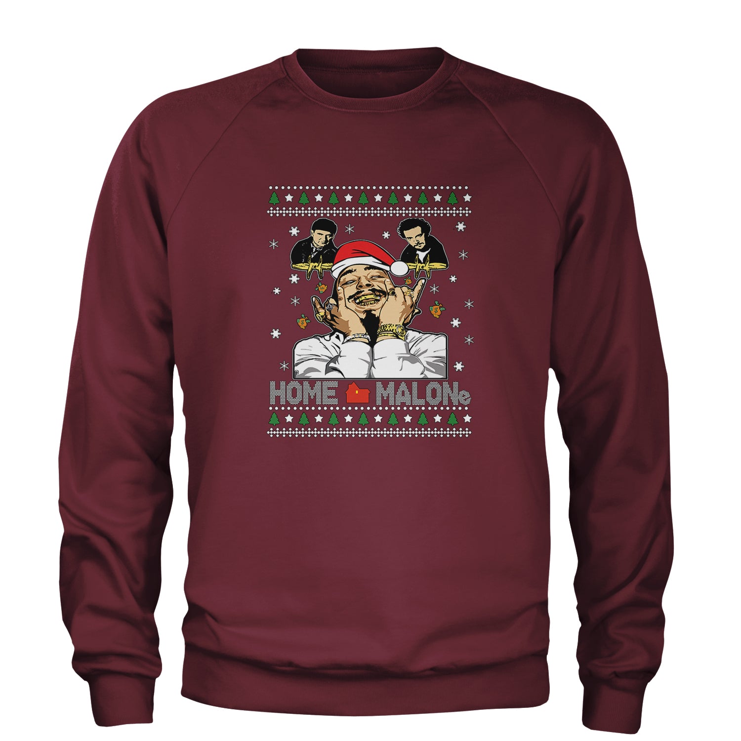 Home Malone Ugly Christmas Adult Crewneck Sweatshirt Maroon