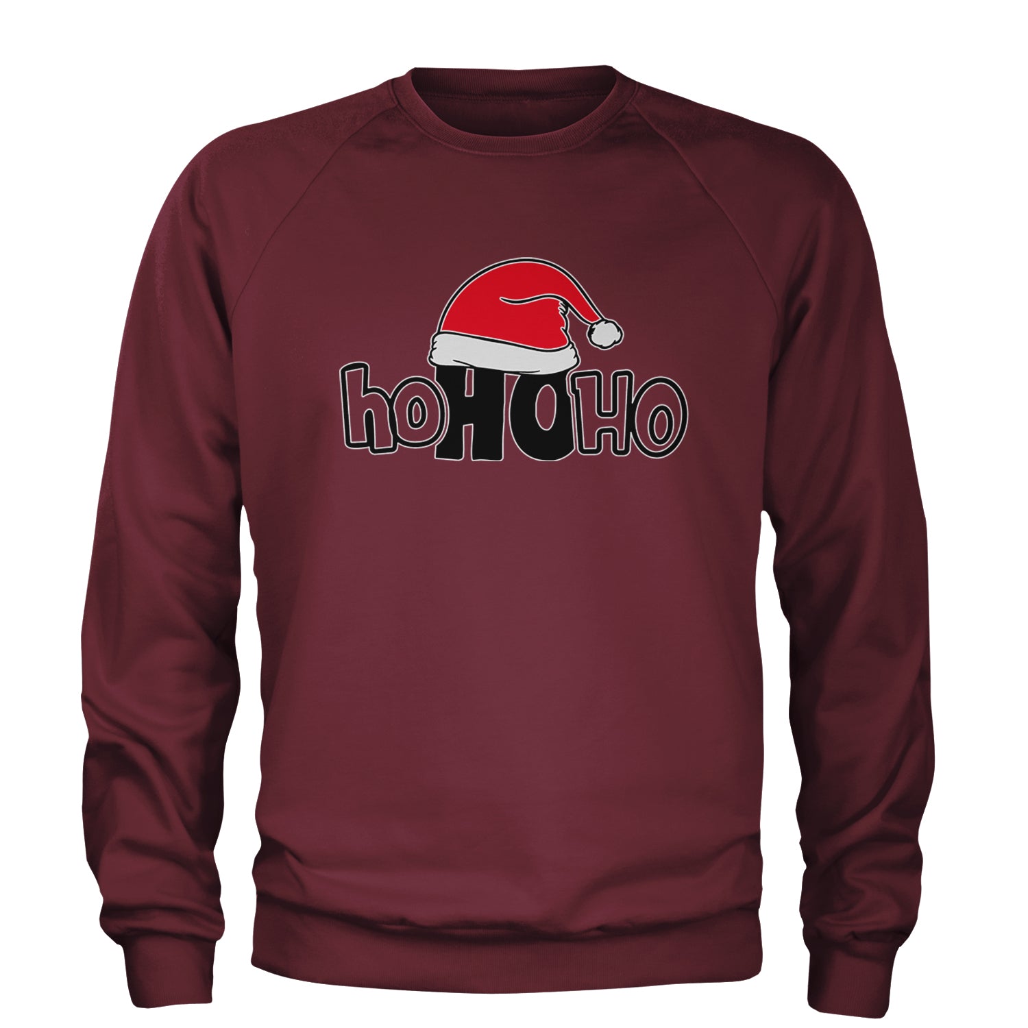 Ho Ho Ho Santa Christmas Hat Adult Crewneck Sweatshirt Maroon