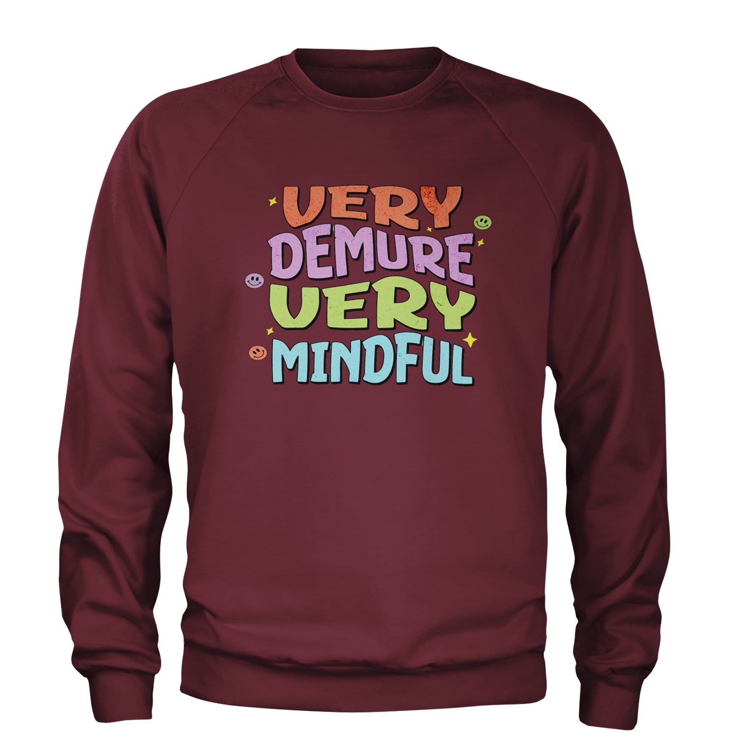 Very Demure, Very Mindful Adult Crewneck Sweatshirt Maroon